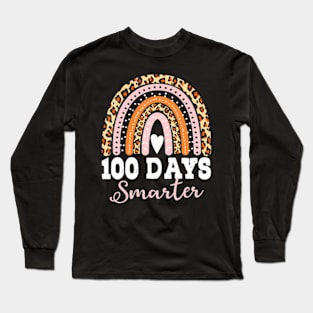 100Th Day Of School Teacher 100 Days Smarter Leopard Rainbow Long Sleeve T-Shirt